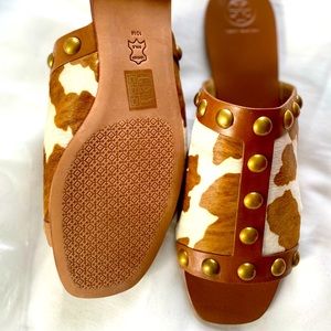 Tory Burch Blythe Slides, Warm Honey Hair calf Tan 230 size 10